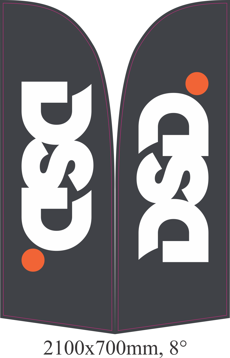 Custom feather flag outside open home display in Sydney by property developer