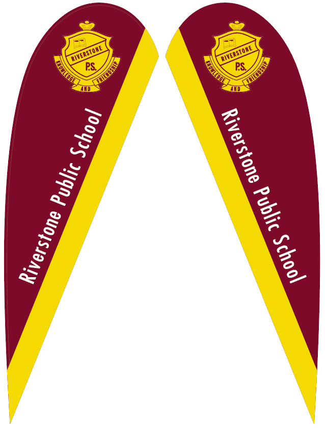 Feather flags and advertising banners displayed at a Sydney school sports carnival