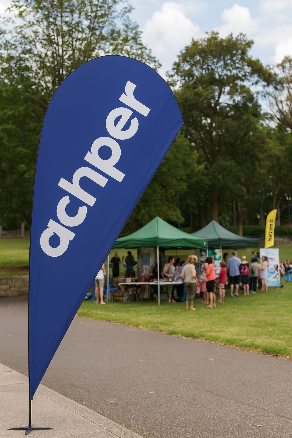 teardrop banner in front of local council health awareness day