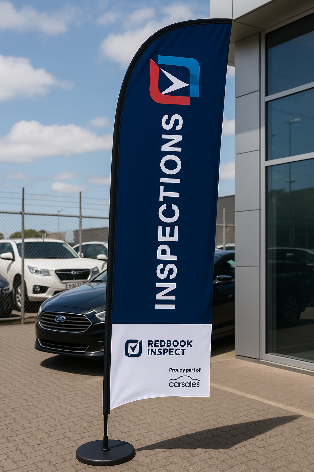 Custom flags and feather banners for mechanics workshops