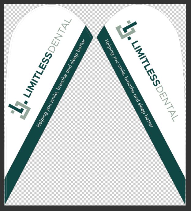 Branded teardrop banner inside a physiotherapy clinic highlighting rehabilitation services – professional medical marketing banner.