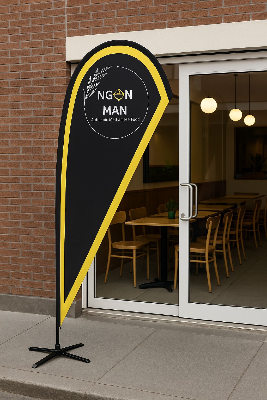 black and yellow flag banner for Vietnamese food shop