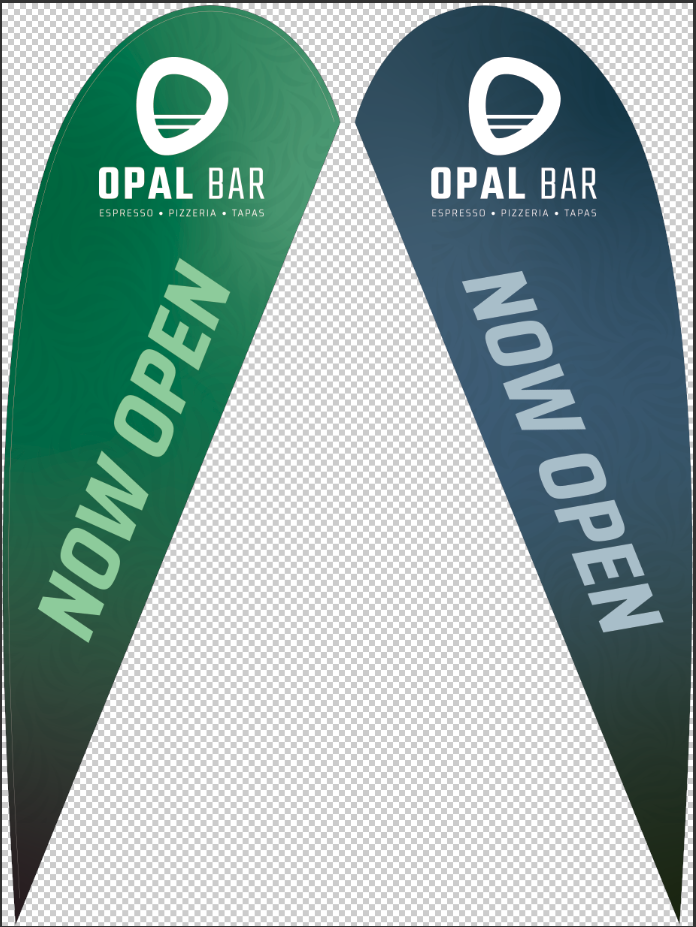 Teardrop banners and custom flags outside a busy café in Sydney – perfect advertising flags for bars and restaurants