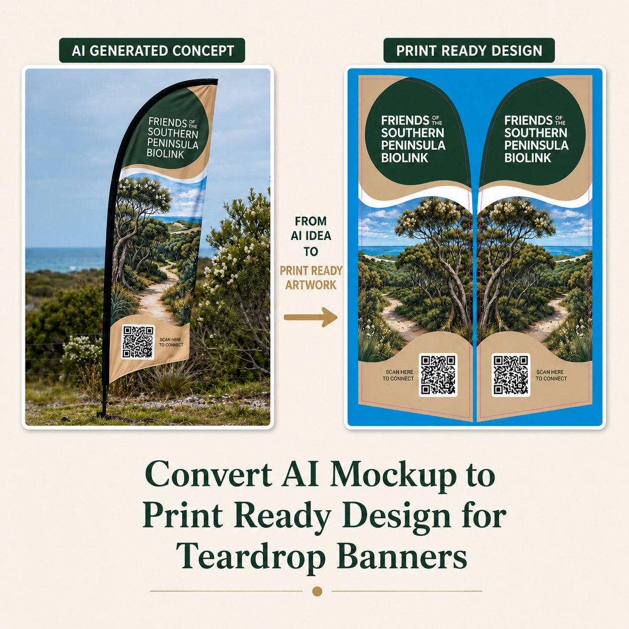 Convert AI mockup to print ready design for teardrop banners, teardrop flags, flag banners and custom flags