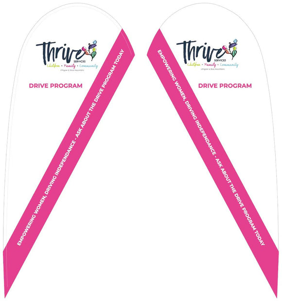 Feather banners promoting family support services by Thrive Services in Blue Mountains