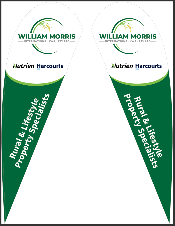 Custom feather flags displayed at rural property auction in WA