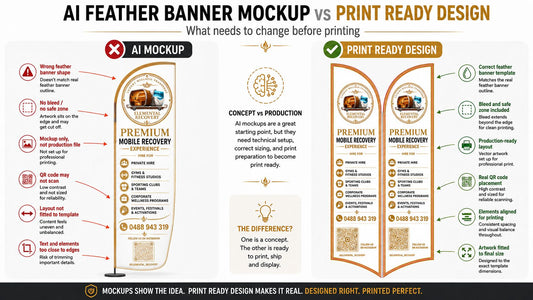 Print ready teardrop banner artwork example with correct template safe area and production layout