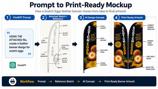 AI banner mockup workflow for teardrop banners feather banners and custom flags Australia