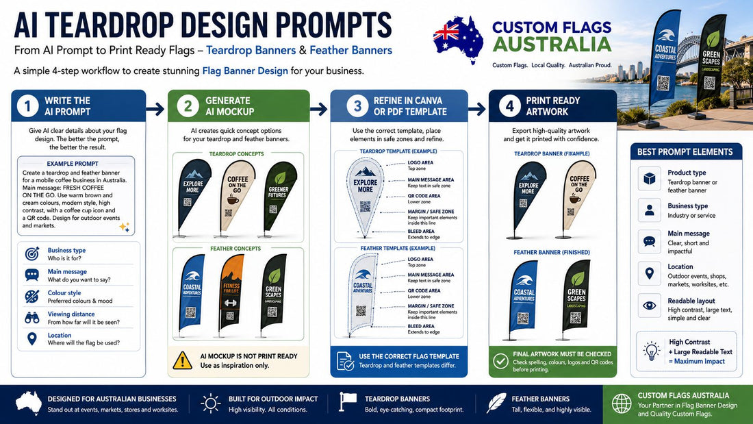 ChatGPT prompt to print ready artwork workflow for teardrop banner and feather banner design