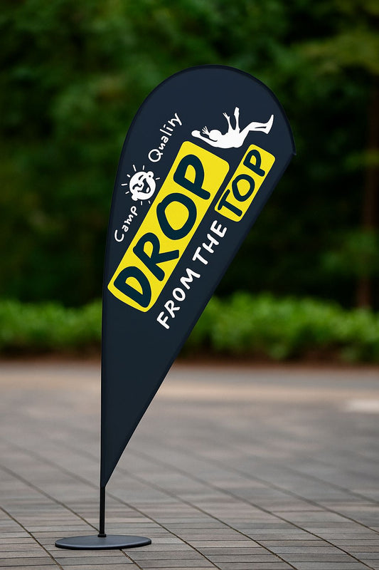 Camp Quality teardrop banner for children’s charity fundraising event