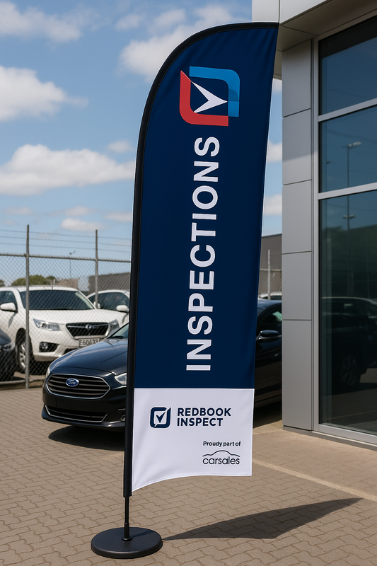 Custom flags and feather banners for mechanics workshops