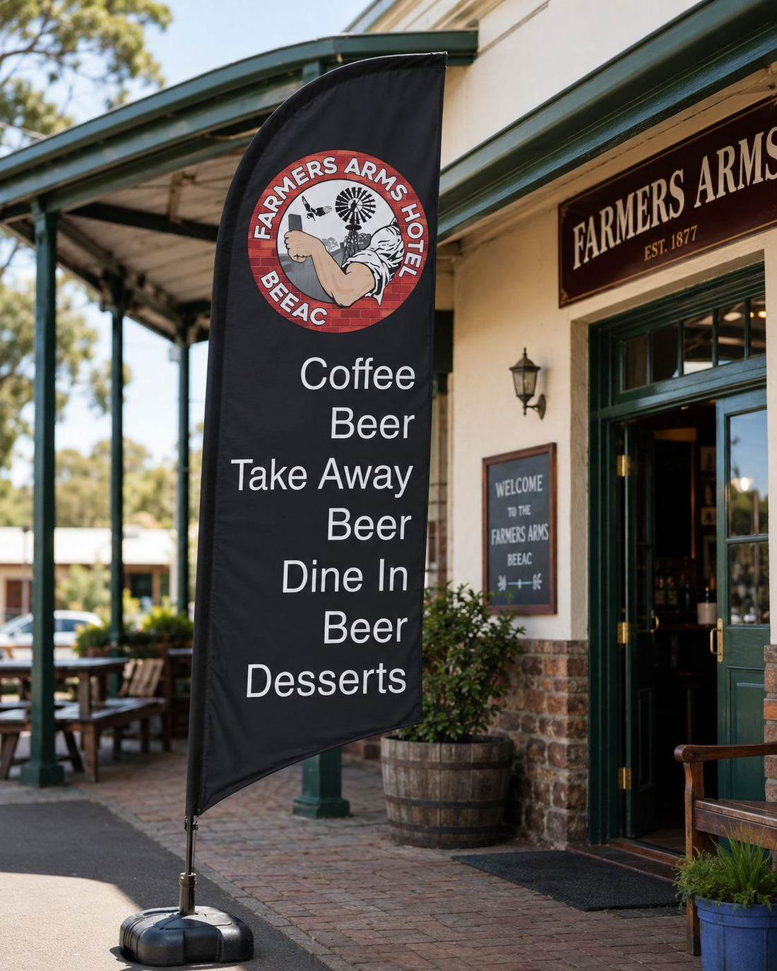 Teardrop banners and feather banners for hotels tourism and visitor attractions Australia