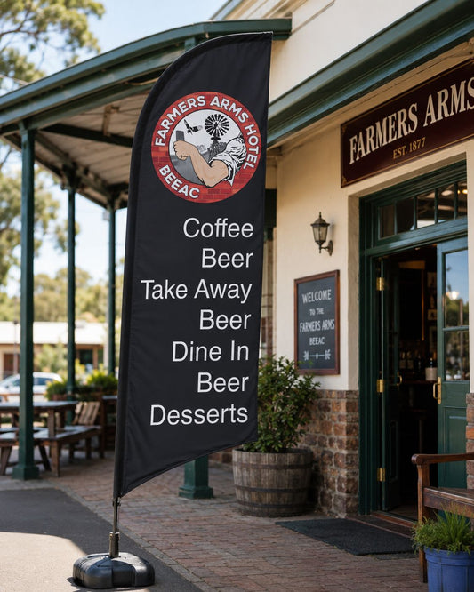 Teardrop banners and feather banners for hotels tourism and visitor attractions Australia