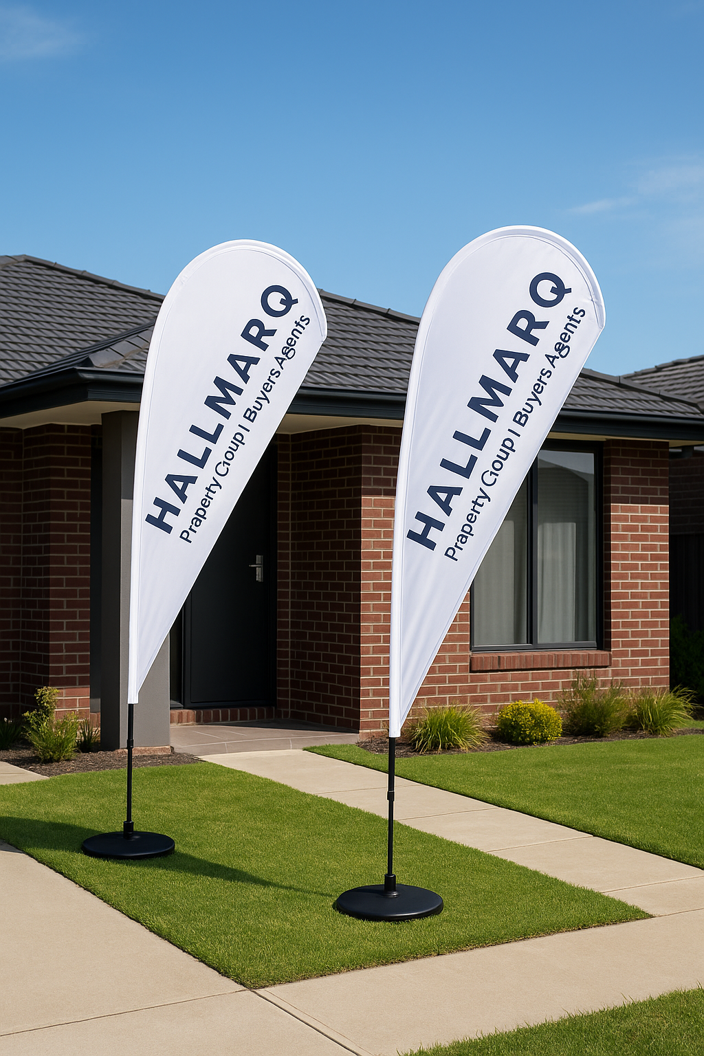 Open home flag banners outside residential property