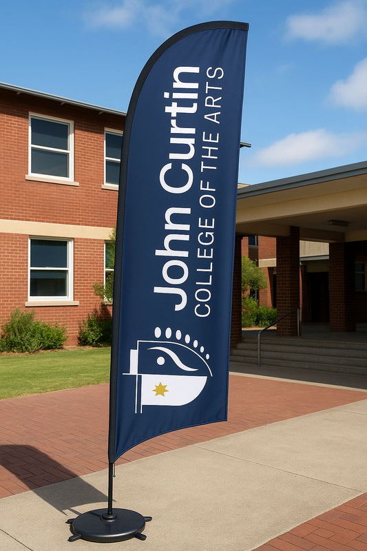 Teardrop banner for John Curtin College of the Arts used for school open day