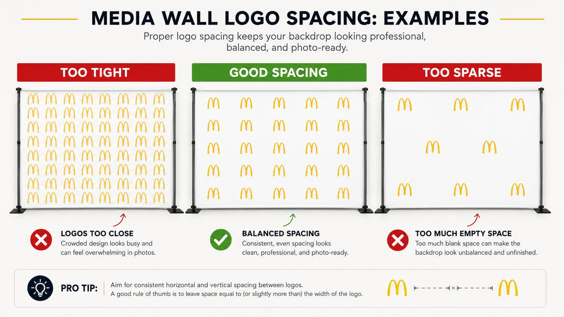 Custom media wall backdrop Australia logo spacing infographic for sponsor walls and photo backdrops