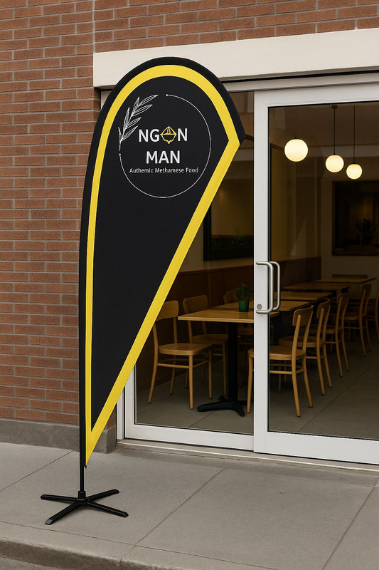 black and yellow flag banner for Vietnamese food shop