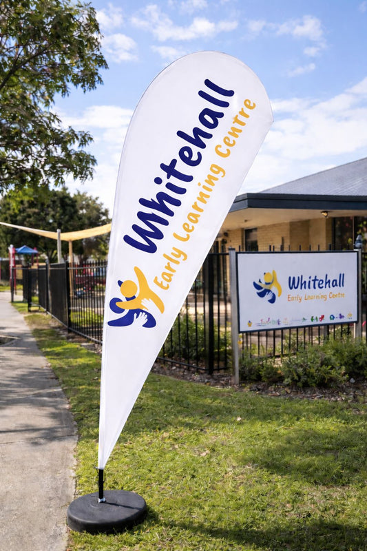 Teardrop banner design for early learning centre enrolment promotion