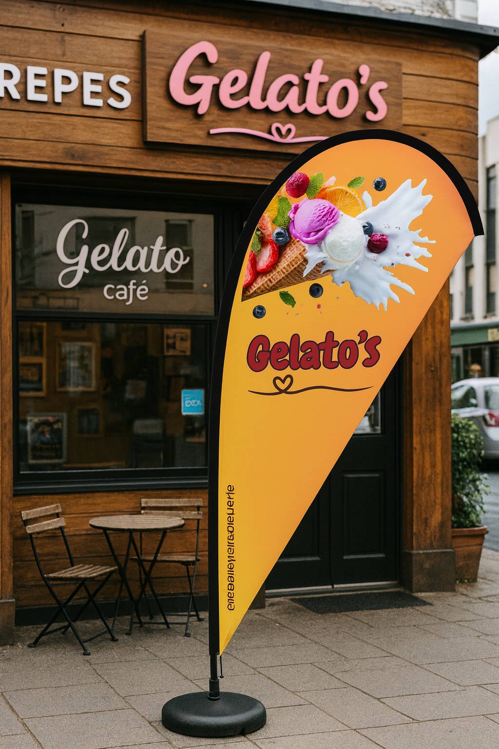 custom teardrop flag for gelato shop promotion Australia