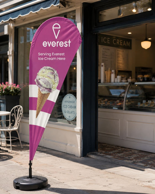 custom teardrop flags for gelato shops dessert cafes and food trucks