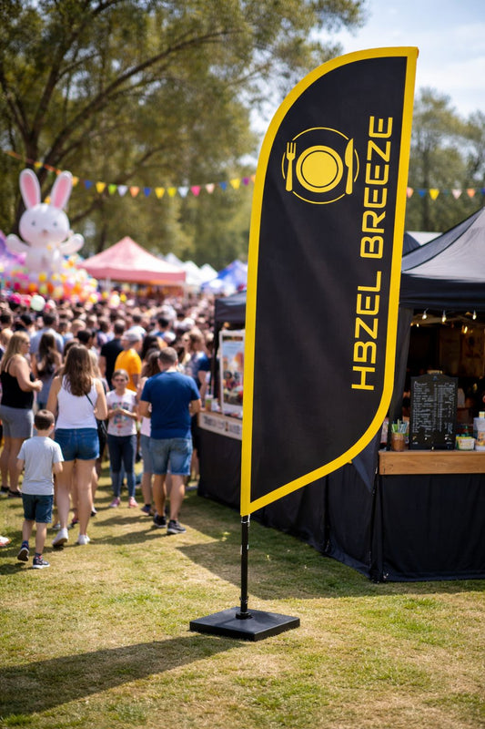 custom teardrop flags for bubble tea stall Easter show Sydney Melbourne