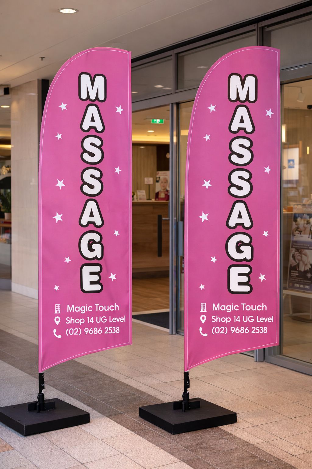 teardrop banner Melbourne massage clinic storefront banner flags