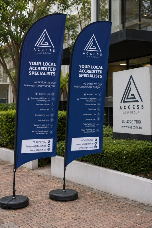 Teardrop flags for law firms Sydney Melbourne improving office visibility