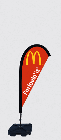 McDonald’s custom teardrop banner with water base — branded outdoor advertising flag for events, Australia.
