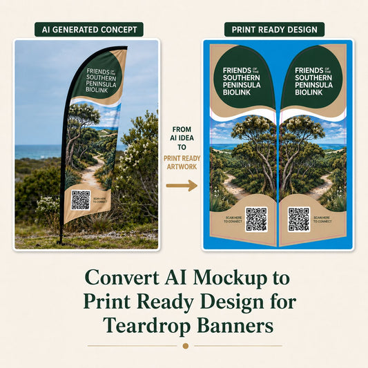 Convert AI mockup to print ready design for teardrop banners, teardrop flags, flag banners and custom flags