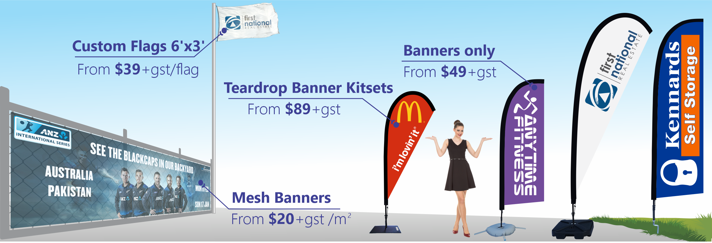High-quality teardrop banners, custom flags, flag banners and teardrop flags in Australia with fast turnaround and best prices.
