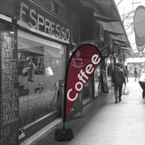 ready-made teardrop banner flag melbourne for coffee